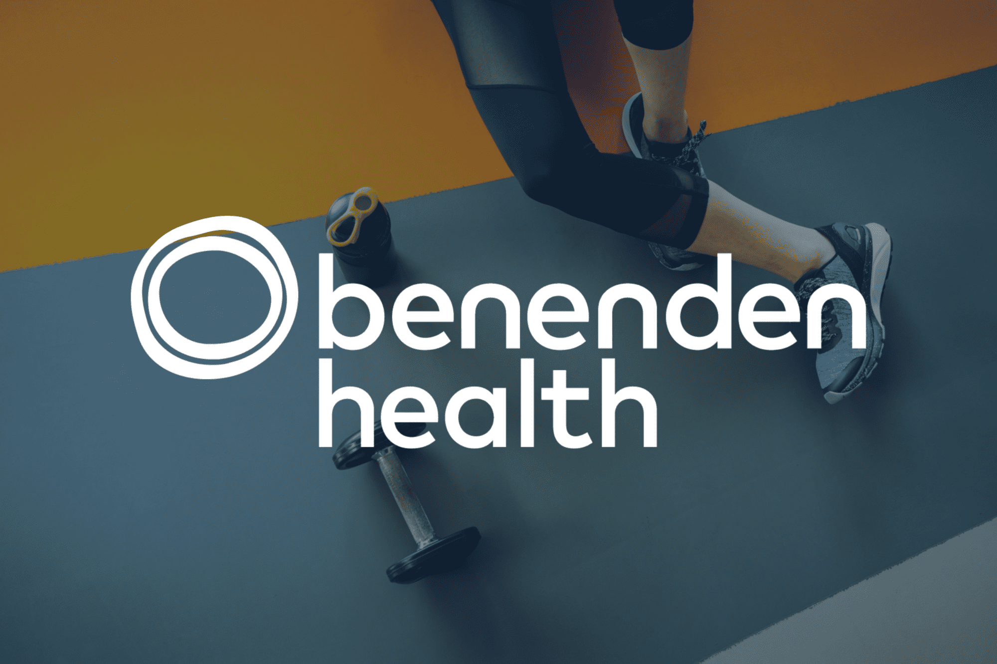 Person in yoga clothes with white Benenden Health logo overlayed